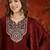 Maroon tissue satin embroidered anarkali kurta sharara set with dupatta.