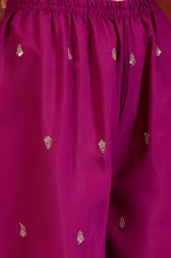 Rani silk blend embroidered kurta Plazzo Set with dupatta.