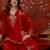 Red silk blend embroidered kurta plazzo set with dupatta.