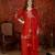 Red silk blend embroidered kurta plazzo set with dupatta.