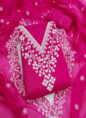 Rani pink chanderi embroidered unstitched suit 5
