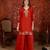 Red silk blend embroidered kurta plazzo set with dupatta.
