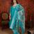 Blue silk blend embroidered kurta set with dupatta.