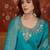 Blue silk blend embroidered kurta set with dupatta.
