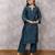 Teal silk blend chanderi hand embroidered suit set