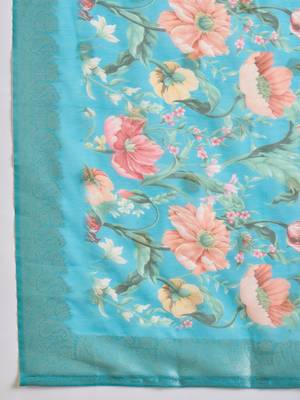 Blue silk blend embroidered kurta set with dupatta. 5