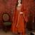 Orange silk blend embroidered anarkali kurta set with dupatta.