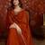 Orange silk blend embroidered anarkali kurta set with dupatta.