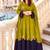 Olive lime green straight kurti with contrast navy blue pant and dupatta set