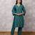 Teal silk blend chanderi hand embroidered suit set
