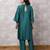 Teal silk blend chanderi hand embroidered suit set with dupatta