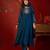 Teal silk blend embroidered anarkali kurta set with dupatta.