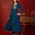 Teal silk blend embroidered anarkali kurta set with dupatta.