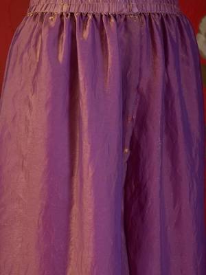 Lilac tissue satin embroidered kurta sharara set with dupatta. 5