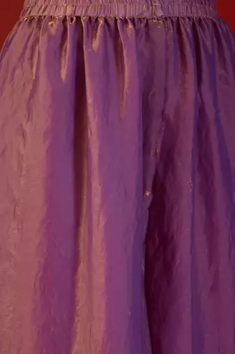 Lilac tissue satin embroidered kurta sharara set with dupatta.