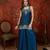 Teal tissue satin embroidered kurta sharara set with dupatta.