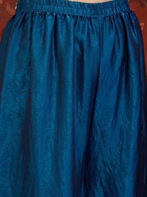 Teal tissue satin embroidered kurta sharara set with dupatta. 5