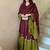 Women maroon & olive green embroidered straight kurta with pant and dupatta set