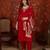 Red silk blend embroidered kurta set with dupatta.