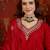 Red silk blend embroidered kurta set with dupatta.