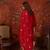 Red silk blend embroidered kurta set with dupatta.