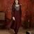 Maroon silk blend embroidered kurta set with dupatta.