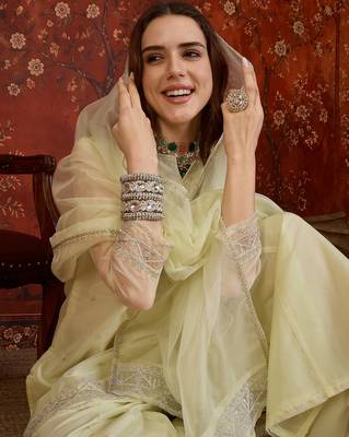 Pista organza embroidered kurta plazzo set with dupatta. 1