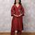 Maroon chandbali silk blend chanderi suit set, stitched