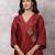 Maroon chandbali silk blend chanderi suit set, stitched