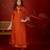 Orange silk blend embroidered anarkali kurta set with dupatta.