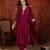 Wine silk blend embroidered anarkali kurta set with dupatta.