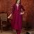 Wine silk blend embroidered anarkali kurta set with dupatta.