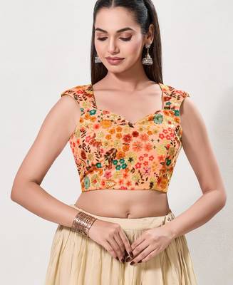 women's brocade padded back open sleeveless saree blouse 1