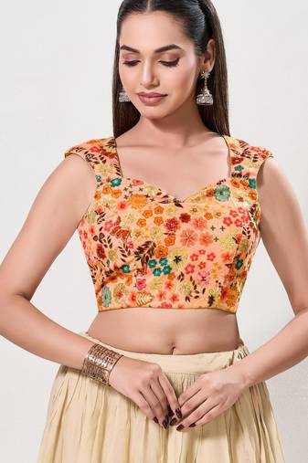 women's brocade padded back open sleeveless saree blouse