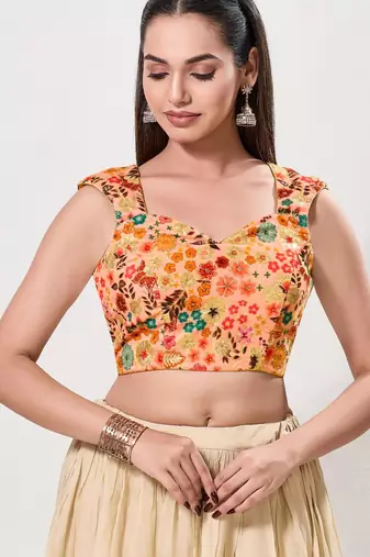 women's brocade padded back open sleeveless saree blouse