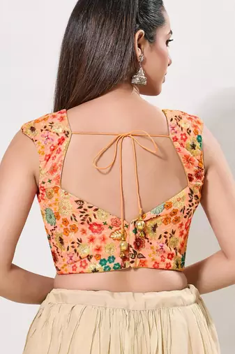 women's brocade padded back open sleeveless saree blouse