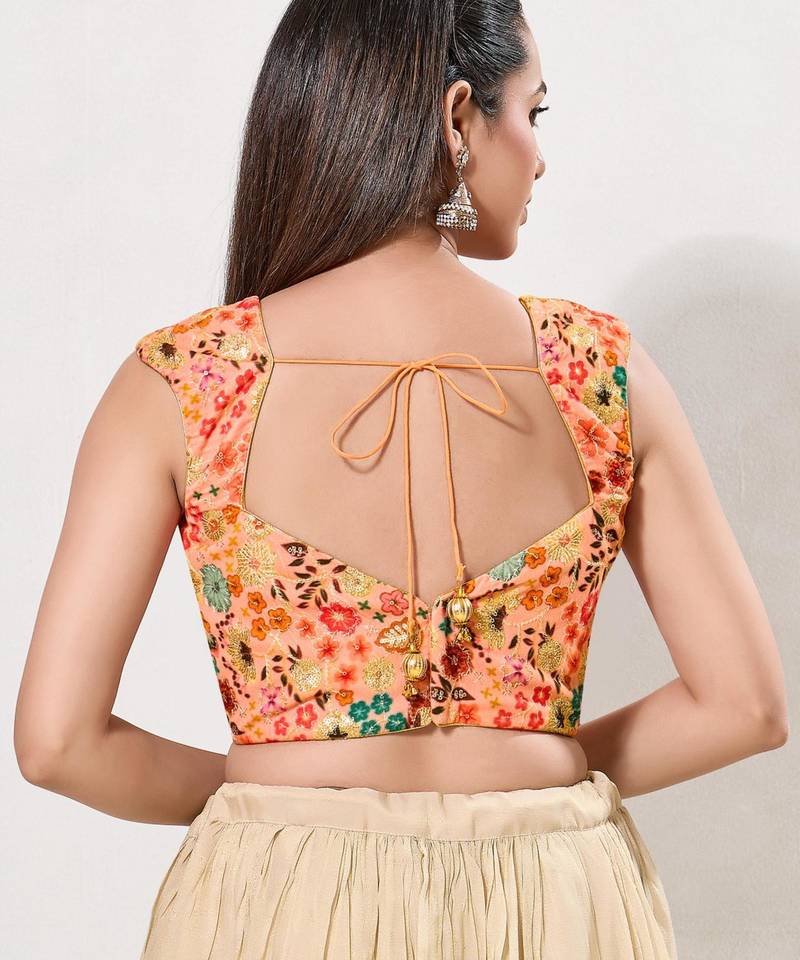 women's brocade padded back open sleeveless saree blouse
