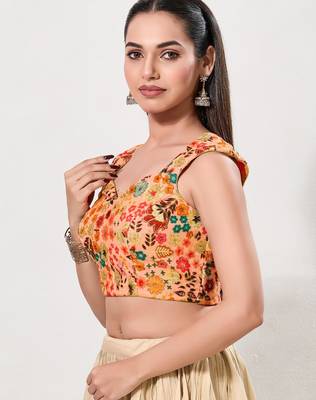 women's brocade padded back open sleeveless saree blouse 3
