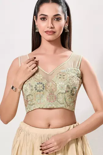 women's net padded back open sleeveless saree blouse