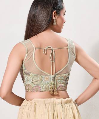 women's net padded back open sleeveless saree blouse 2