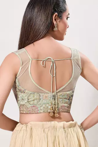 women's net padded back open sleeveless saree blouse