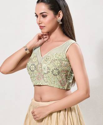women's net padded back open sleeveless saree blouse 3