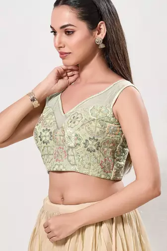 women's net padded back open sleeveless saree blouse