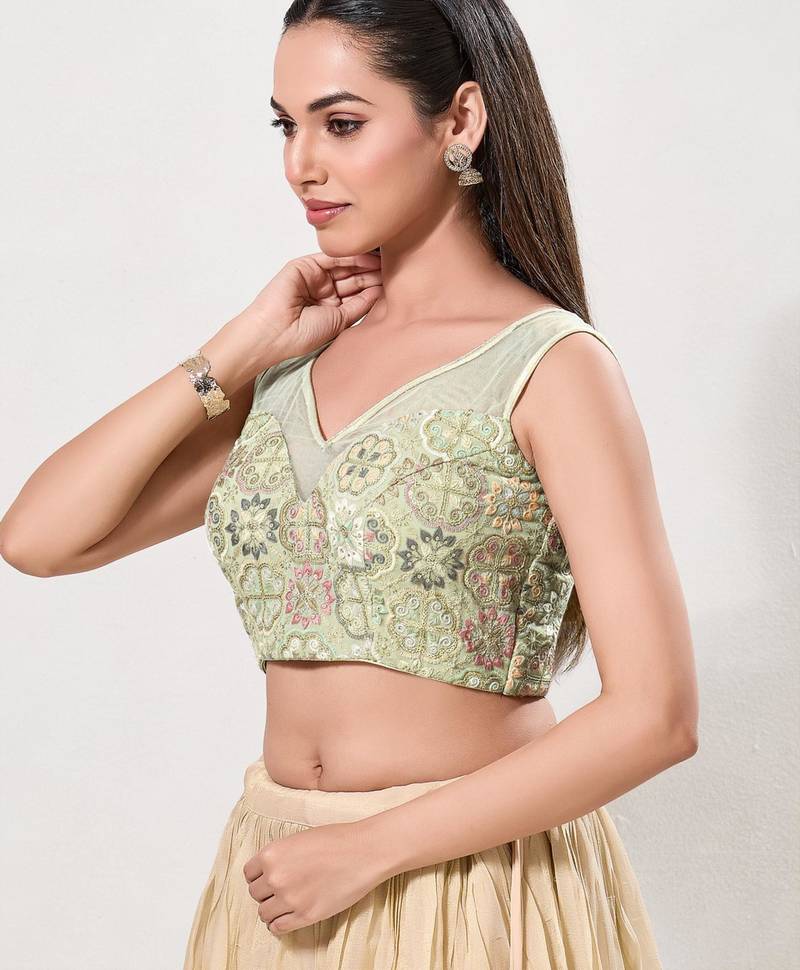 women's net padded back open sleeveless saree blouse