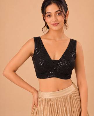 women's embroidery padded back-open sleeveless saree blouse 1