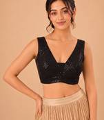 women's embroidery padded back-open sleeveless saree blouse