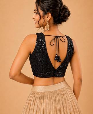 women's embroidery padded back-open sleeveless saree blouse 2