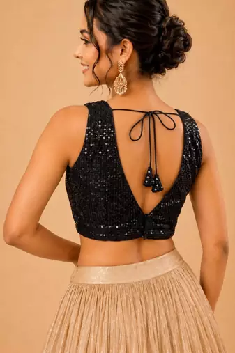 women's embroidery padded back-open sleeveless saree blouse