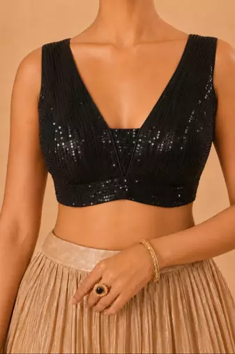 women's embroidery padded back-open sleeveless saree blouse