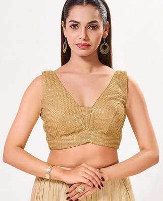 women's embroidery padded back-open sleeveless saree blouse 1
